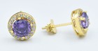 W/Sapphires Stud Earrings .925 Silver (Yellow) Lab Created 0.98 Cts Amethyst &