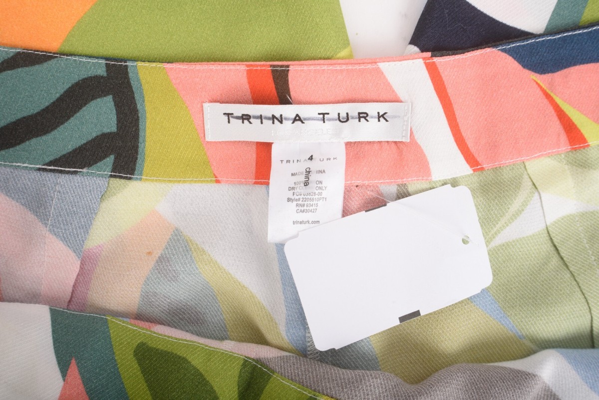 Trina Turk Wide Leg Pants Weekend Sz 4 MultiColor Tropical Floral