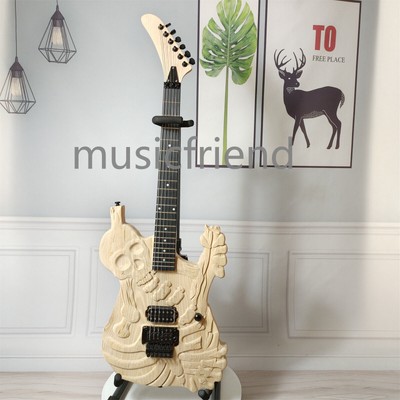 Skull Style Electric Guitar Spalted Maple Top Floyd Rose Bridge HPL Fretboard