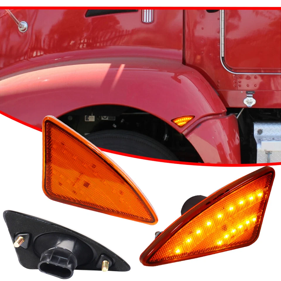 FULL LED Amber Side Marker Lights Set For 2008-2021 Kenworth T660 T170 T270 T370 - Image 2 of 4
