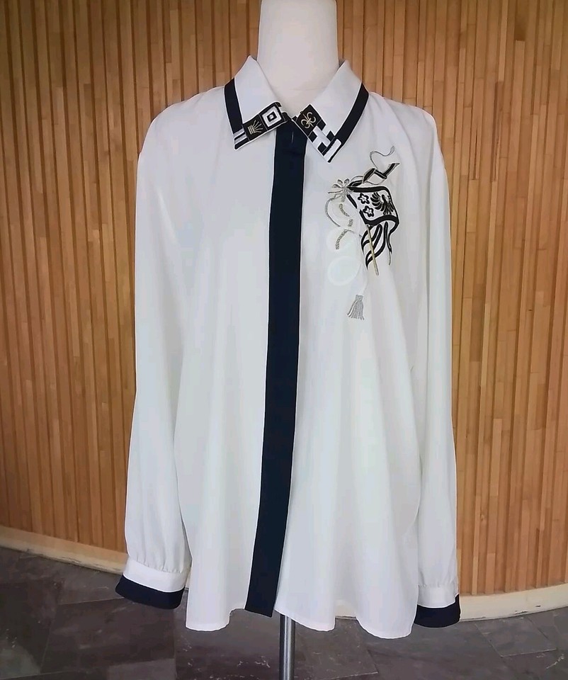 Anthea Crawford Designer Shirt Size 16 Embroidered