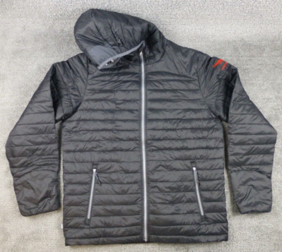 Elevate Hooded Puffer Insulated Jacket Full Zip Mens Large Black LOGO Thermo
