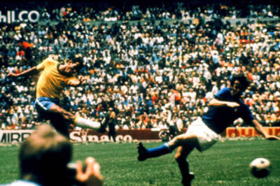 Brazils Carlos Alberto Slams Home His Sides Fourth Goal 1970 Football Club Photo