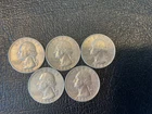 Set of 5- 90% Silver 1960-64 D Washington Quarter Very fine or better condition.
