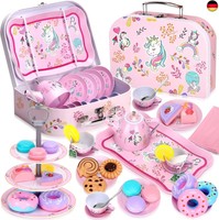 Auney 36 Pcs Teeservice Kinder, Spielzeug Tragekoffer, Teeparty Rollenspiel FüR