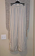 Zara Cream With Blue Stripes Flowing Pants, Women's Size Small