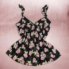 VTG 2007 Victorias Secret Black  Pink Floral Sheer Lingerie Slip Coquette Sz L
