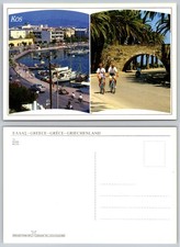 Continental Kos Greece Harbor Cyclists Postcard