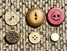6 Vintage Buttons Two-Hole & Four-Hole Flat Buttons & Shank Buttons