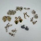 VINTAGE COSTUME JEWELRY LOT 11 PAIRS SCREW/ CLIP-ON EARRINGS RHINESTONE PEARL