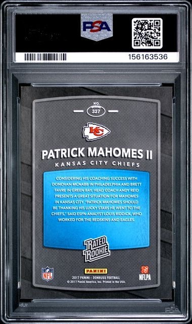 2017 Panini Donruss Patrick Mahomes Rated Rookie PSA 5 view 2