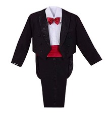 Baby Boy Tuxedo Black Suit 5 Pieces Set Formal Wear Wedding Outfit Size 18-24...