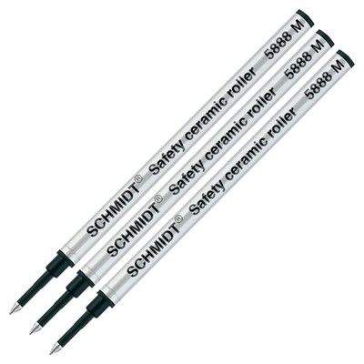 3 Pack - 5888 Safety Ceramic Rollerball Metal Refill - Black Ink (Medium Tip ...