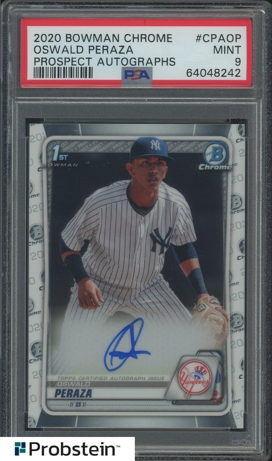 2020 Bowman Chrome Prospects Oswald Peraza RC Rookie AUTO PSA 9 MINT