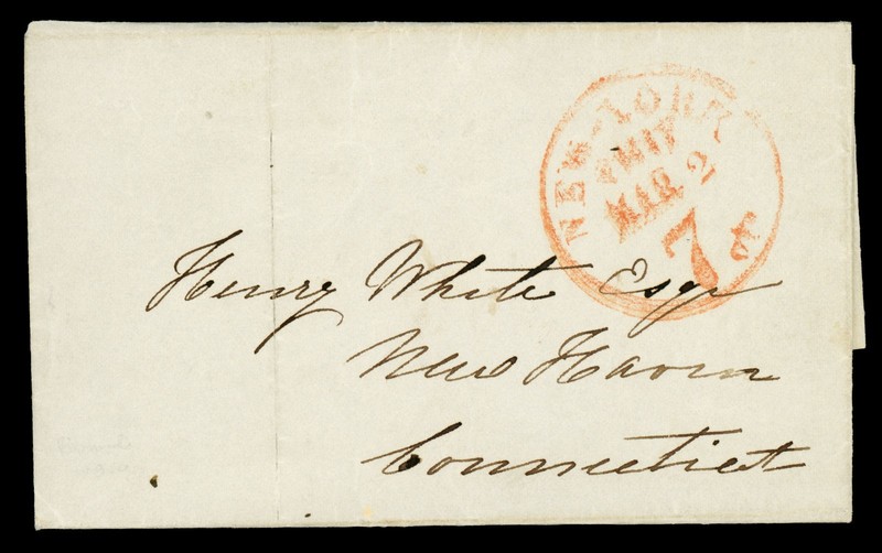 [BERMUDA] 1850 to CT,  "NEW YORK / SHIP / MAR 2 / 7" w/contents (CA3225)