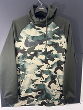 NIKE THERMA FIT CAMO GREEN PULLOVER HOODIE MENS SIZE LARGE DRI FIT ATHLETIC