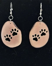 Tagua Nut Earrings Pink Paw Print Unique Gift Handmade 100% Natural Ecuador L33