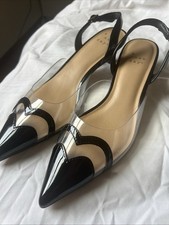 A New Day Shoes Womens Size 7 Black Clear Pointed Toe Heels Eleanor Heart Detail