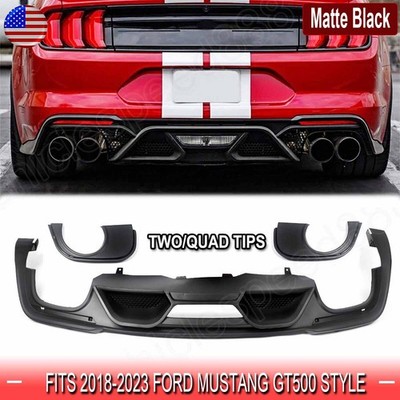 Fits 2018-2023 Ford Mustang GT500 Style Rear Bumper Diffuser Quad Tips Lip Black