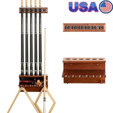 Oak Wall Mount Pool Cue Rack Organizer W/ Multiple Cue Storage Game Room New