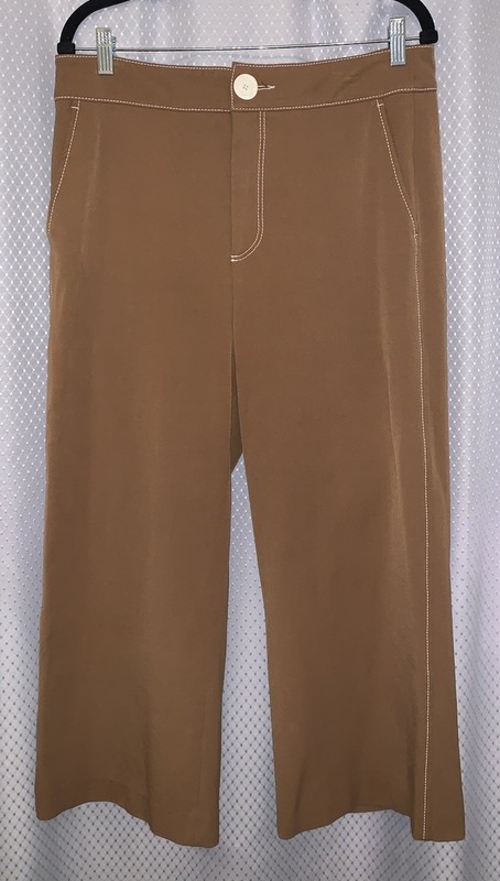 Zara Woman Pants Size Large Brown Cocoa Wide Leg High Rise Pant