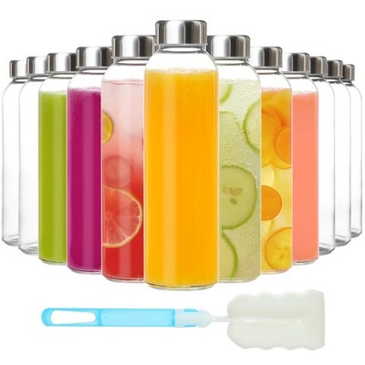 KEYWING 12Pack Glass Juice Bottles with Lids, 18oz Clear Juicing Bottle with ...