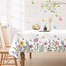 Spring Tablecloth 60 x 84 Inch, Wildflowers Floral Butterfly Table Cloth, Sta...