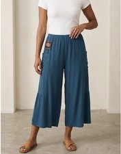 F.H. Clothing Co Blue Cropped Capri 1X USA Made Lagenlook Hippie Flowy Reg $124