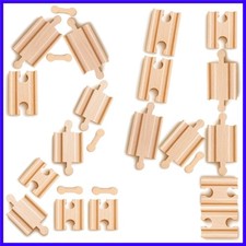 24 pcs Wooden Train Track Connectors Real Wood Railway Adapters; Compatible w...
