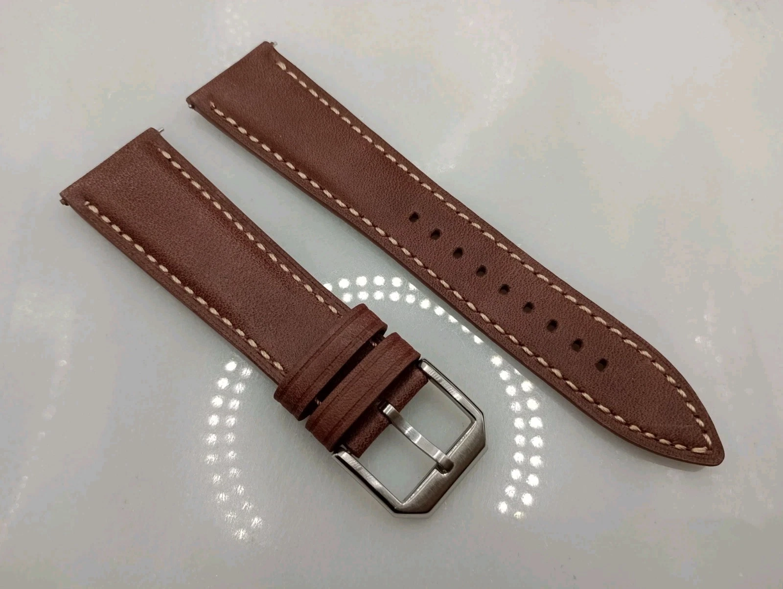 New 22mm Watchgecko Padded Grain Genuine Leather Brown Watch Strap 6A1039