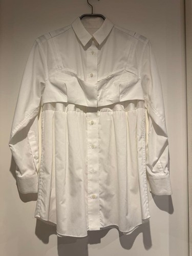 Sacai White Cotton Poplin Shirt S Regular Collar Non-Sheer Excellent Condition