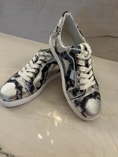 Christian Louboutin Animal Print Leather Lace-Up Sneakers Red Soles US 9
