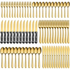 72Pcs Gold Silverware Set for 12 - Dishwasher Safe, Flatware Set with Steak ,...