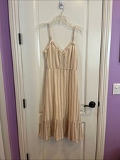 Aerie Striped Midi Button Front Sundress Pastel Stripe Size M