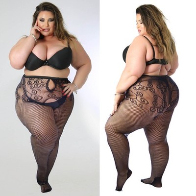 BBW Plus Size 14-36 Netzstrumpfhose Strümpfe Schritt offen
