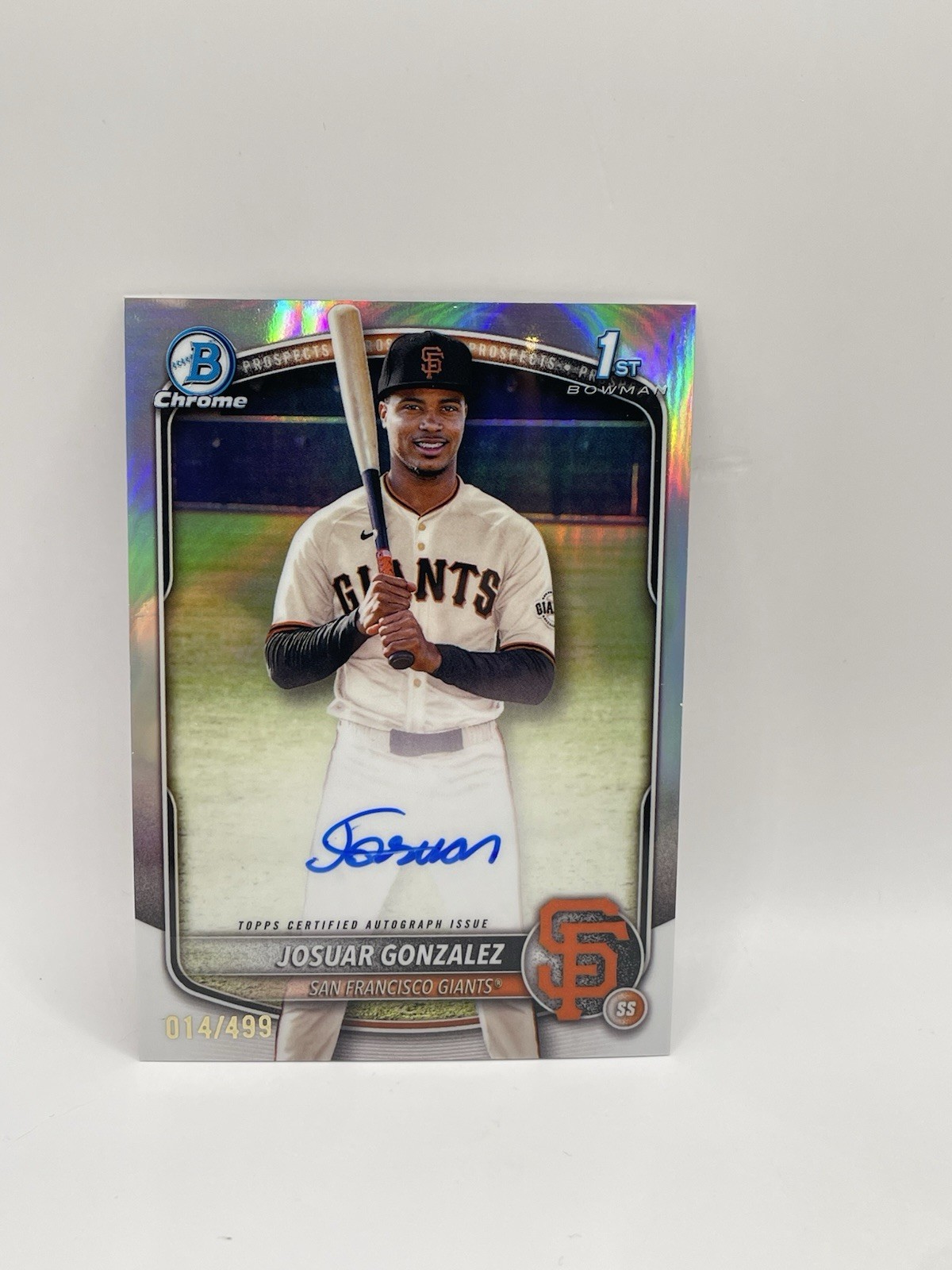 Josuar Gonzalez 1st Bowman Chrome Refractor Autograph 2025 Prospect /499