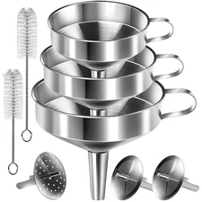 3PCS Stainless Steel Kitchen Funnel Set with Strainers & Brushes for Bottles