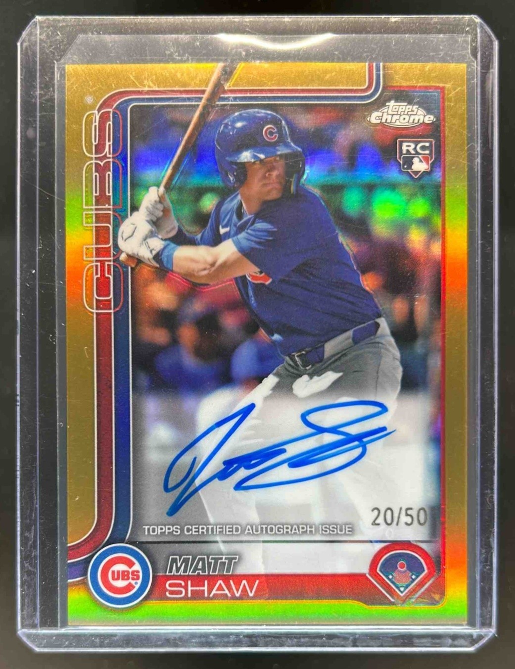 2025 Topps Chrome Matt Shaw Rookie Auto RC Gold Refractor Rookie #20/50 Cubs
