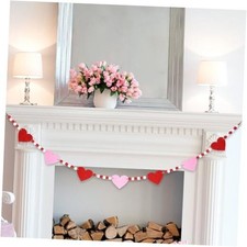 4.2 FT Valentine s Day Felt Heart and Wooden Beads Garland Red and Pink