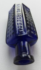 RARE 1900 SMALL  1oz COBALT BLUE FLATBACK GLASS POISON BOTTLE 3¼ In COFFIN SHAPE
