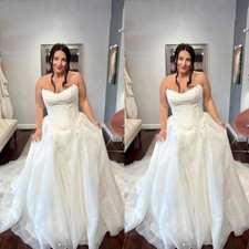 Elegant Strapless Wedding Dresses Lace A Line Plus Size Sweep Train Bridal Gown