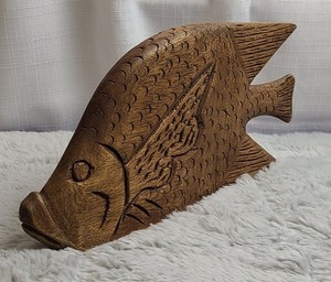 Hand Carved Wooden Fish, Sculpture, Decor, Nautical, Tropical Folk Art