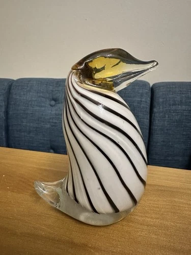 Vintage Murano Style Art Glass Toucan Puffin Penguin Bird Figurine Brown White