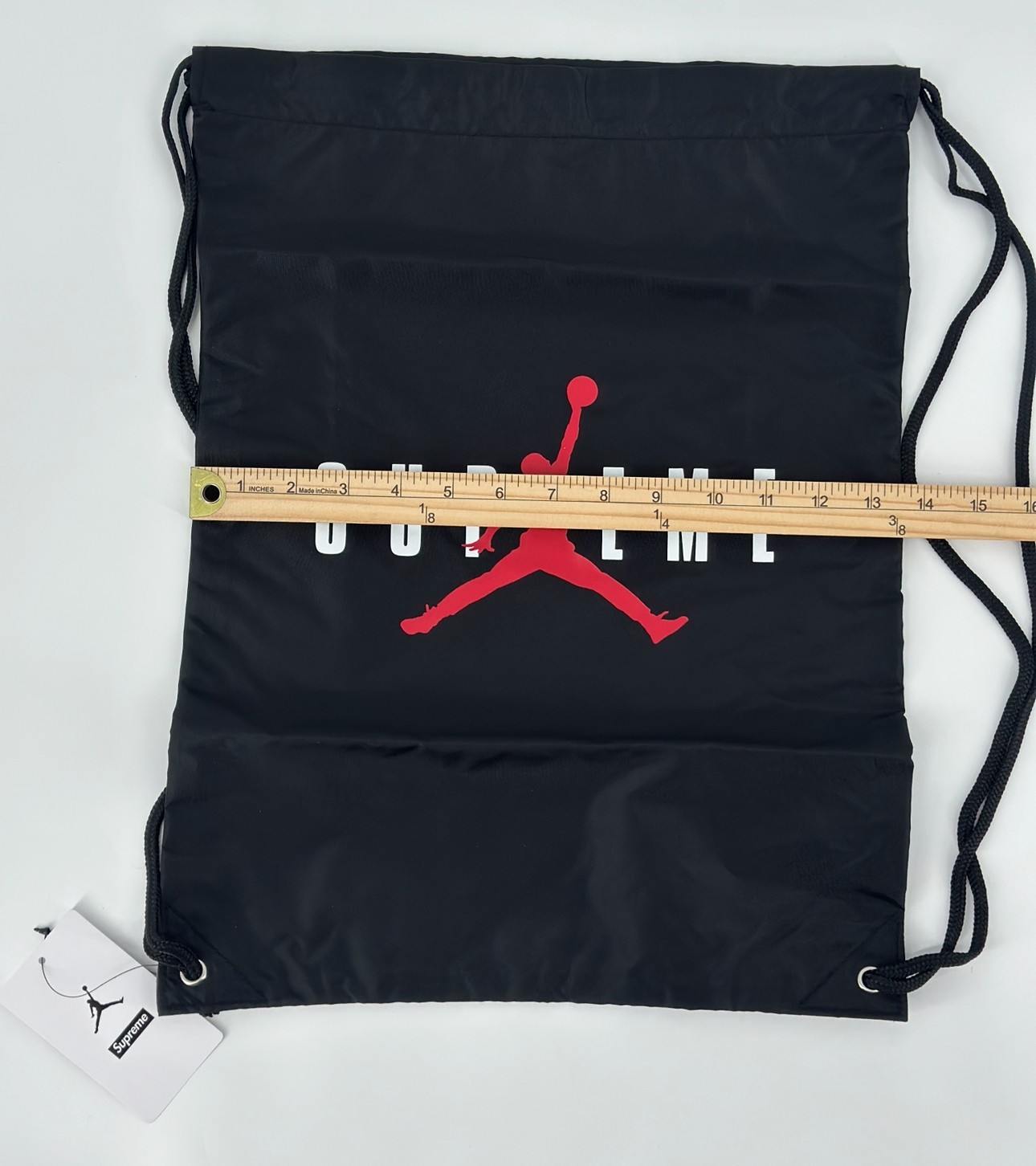 Supreme x Jordan Drawstring Bag Black Center Logo Jumpman Designer FW24 Retro thumbnail 13