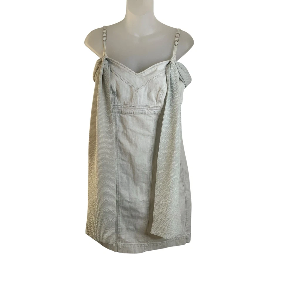 Vestido midi de mezclilla Copine con bufanda para mujer gris sin mangas con cremallera talla 40 EE. UU. M Foto 2 de 4