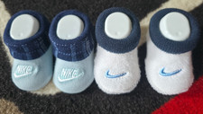 Nike Newborn Infant Crib Shoes Socks 3-6 Mos. Blue White Plaid Terry New