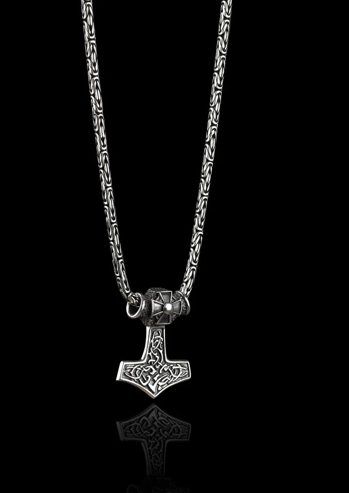 Juego de colgantes y collar cadena Thor Hammer de plata 925 Mjolnir joyería nórdica vikinga Foto 4 de 4