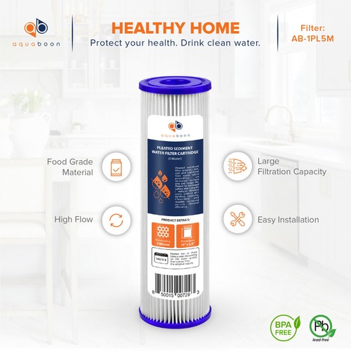 4 Pack of 5µm Pleated Sediment Water Filter Cartridges 10"x2.5" Standard Size - Picture 4 of 8
