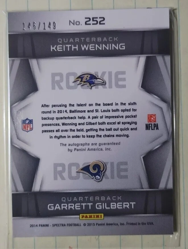 2014 Panini Spectra #252 Keith Wenning AU RC/Garrett Gilbert AU RC 146/149 - Image 2 of 2