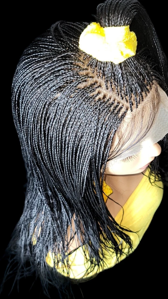 Peluca Hecha a Mano Micro Trenzas Cierre de Encaje Negro Jet - Ligera, Natural ASPECTO NUEVA CON ETIQUETAS Foto 2 de 4